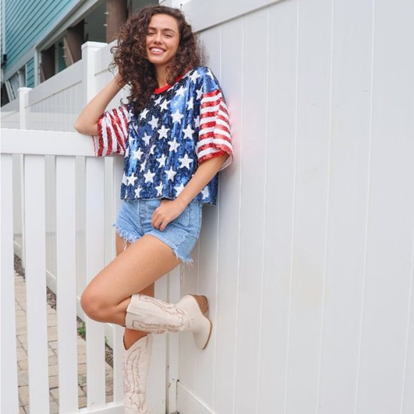 Simply Southern Preppy Sequins USA top T-Shirt - Picture 2 of 10